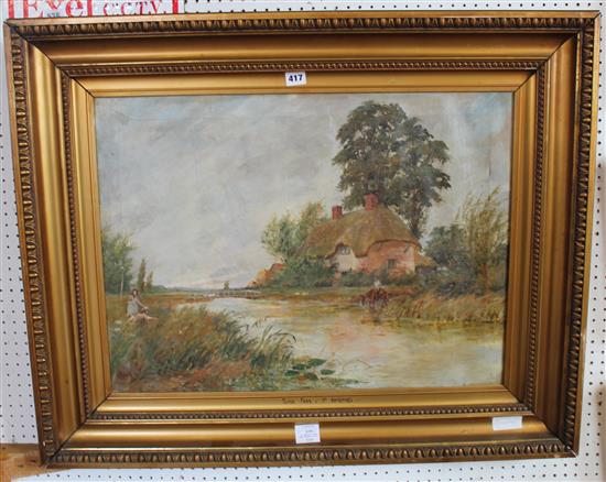 Oil on canvas of River Farm, Ringwood, Hants. dated 1911 signed C Lynch